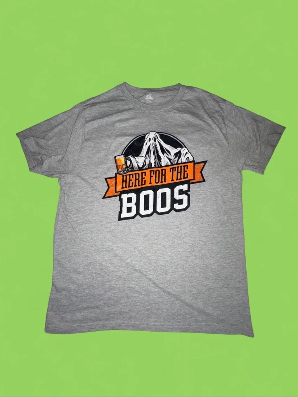 Light Gray 'Here For The Boos' Halloween Ghost Graphic Tee - Men Size L